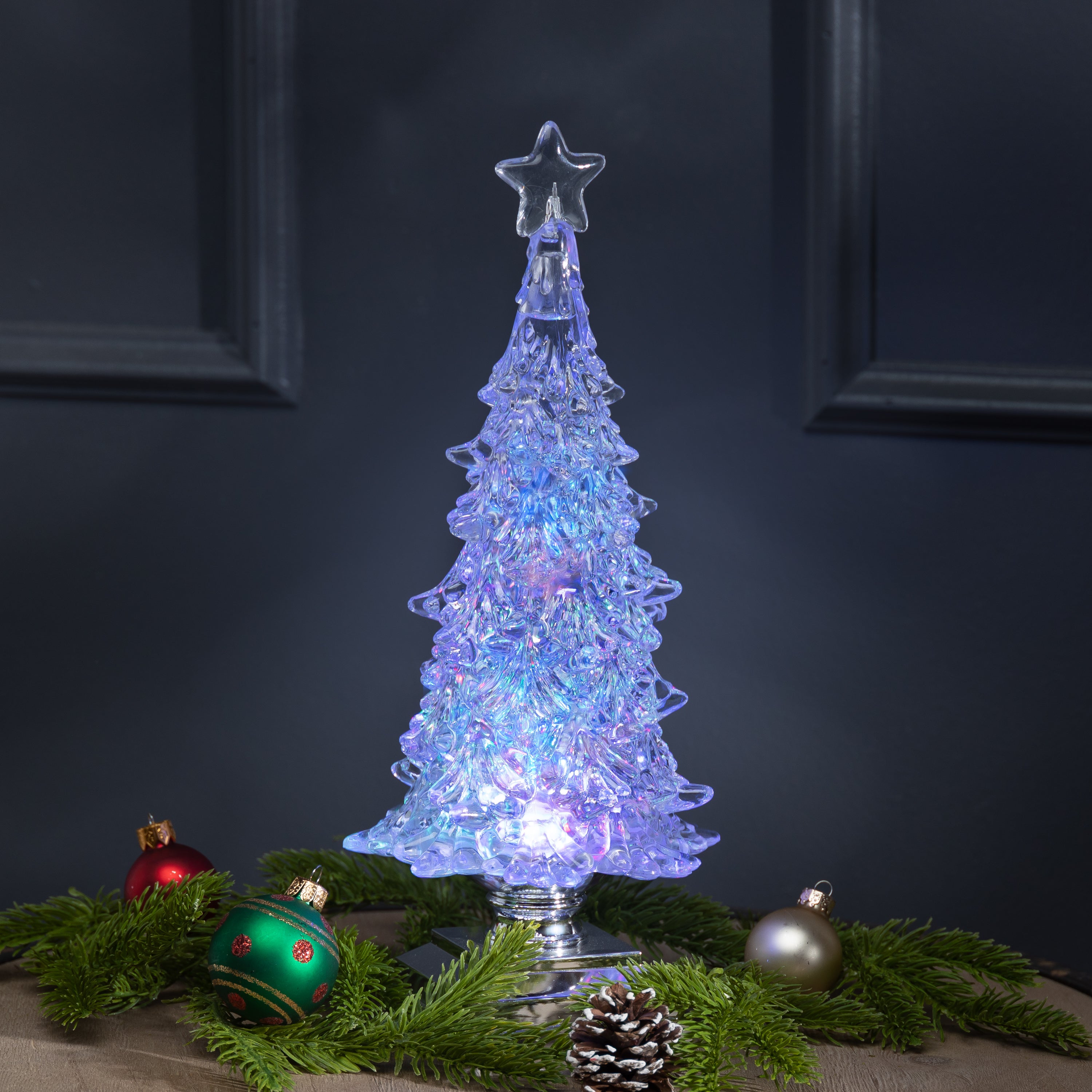 Lighted Christmas Tree Spinning Water Globe, Battery Operated